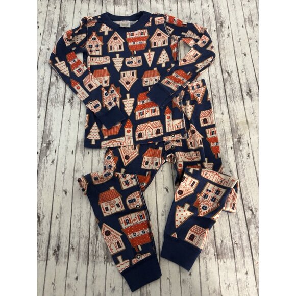 Hanna Andersson Other - Hanna Andersson Kids Blue Christmas Holiday Gingerbread Pajama Set 6/7 Snug Fit